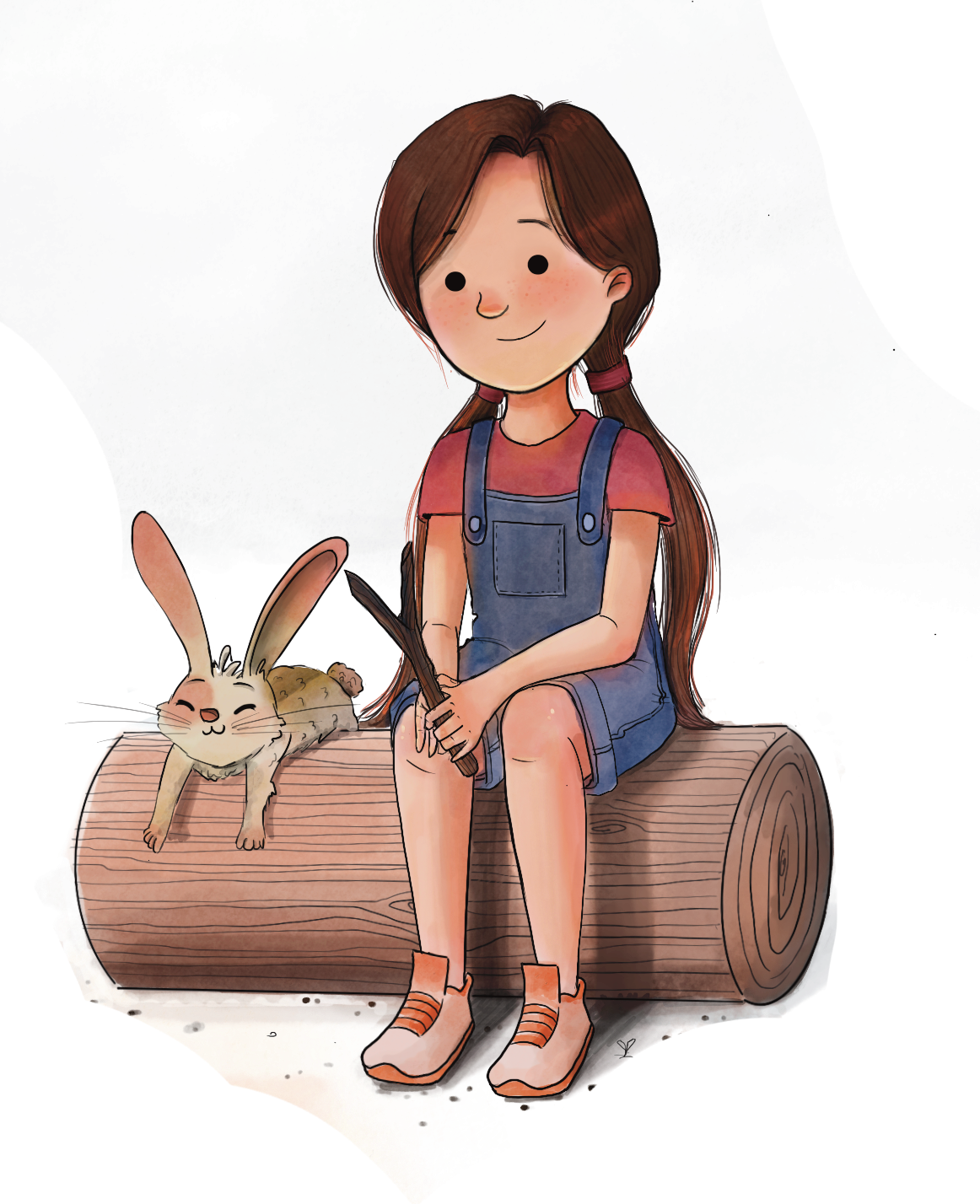 Ella and her bunny sitting on a log in Ella's Aussie Adventures Book 2 by Sheree Chambers